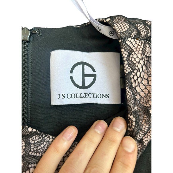 JS Collections Black Pink Lace Pleated Maxi Gown Formal Evening Dress - Picture 7 of 14